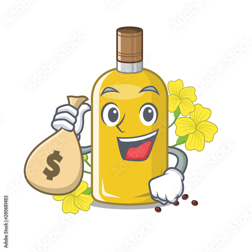 With money bag canola oil isolated with the cartoon