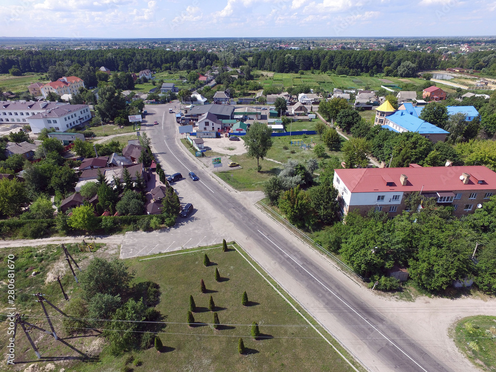 Aerial view of the Saburb landscape (drone image). Kiev Region
