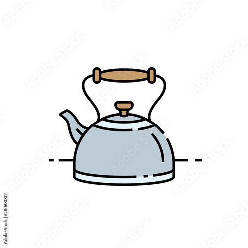 Old kettle line icon. Classic kitchen teapot symbol. Vector illustration.