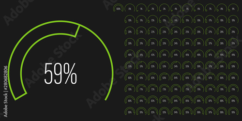 Set of circular sector percentage diagrams meters from 0 to 100 ready-to-use for web design, user interface UI or infographic - indicator with green