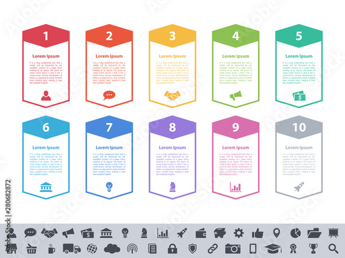 Infographic design business concept vector illustration with 10 steps or options or processes represent work flow or diagram