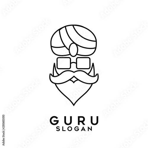 guru logo black icon line outline design vector illustration