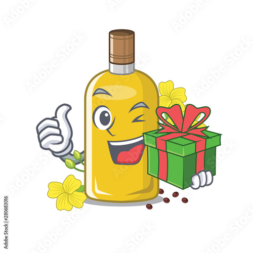 With gift canola oil above the chair character