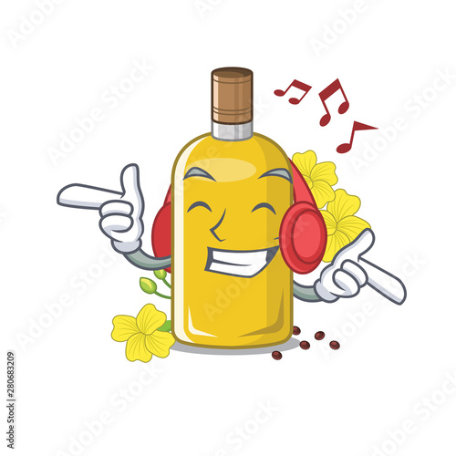 Listening music canola oil above the chair character
