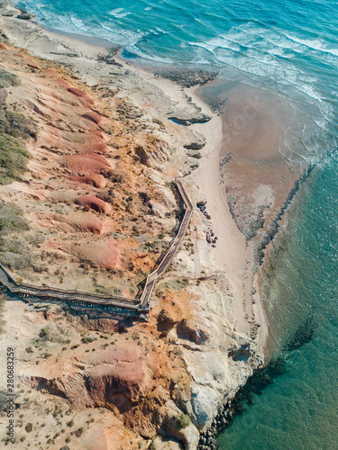 Aerial view of stair going down into the beach at Port Noarlunga, South Australia.