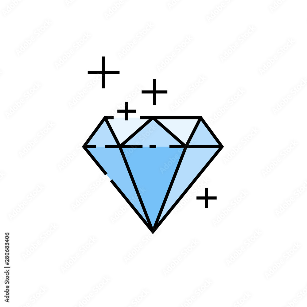Diamond line icon. Precious gem stone symbol. Blue jewel sign. Vector illustration. Diamond line icon. Precious gem stone symbol. Blue jewel sign. Vector illustration.