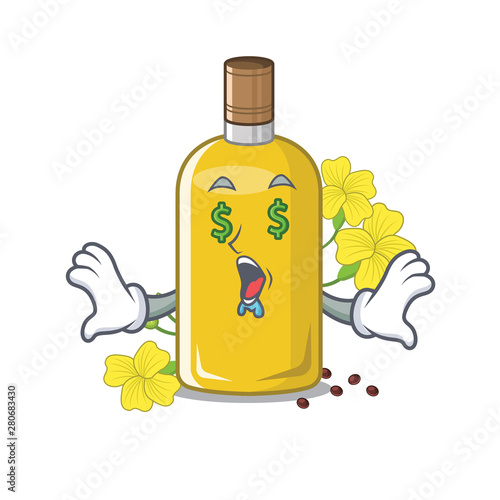 Money eye canola oil poured into cartoon glass