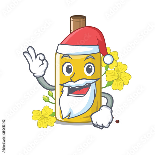 Santa canola oil poured into cartoon glass