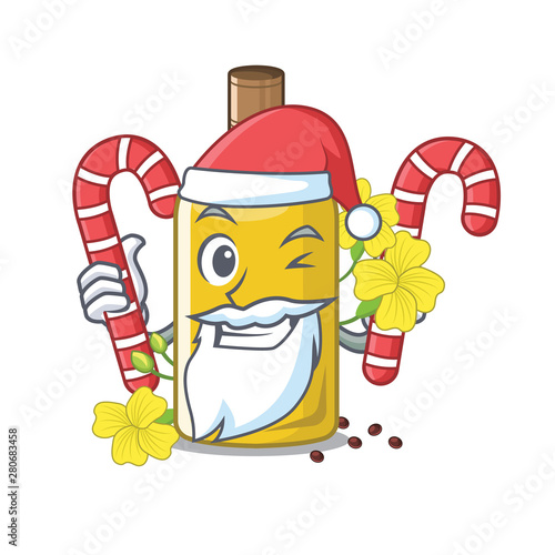 Santa with candy canola oil poured into cartoon glass