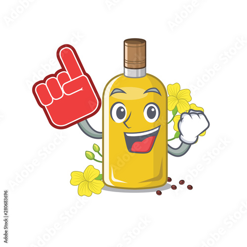 Foam finger canola oil poured into cartoon glass