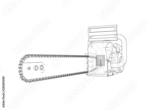 Chain saw. Vector rendering of 3d