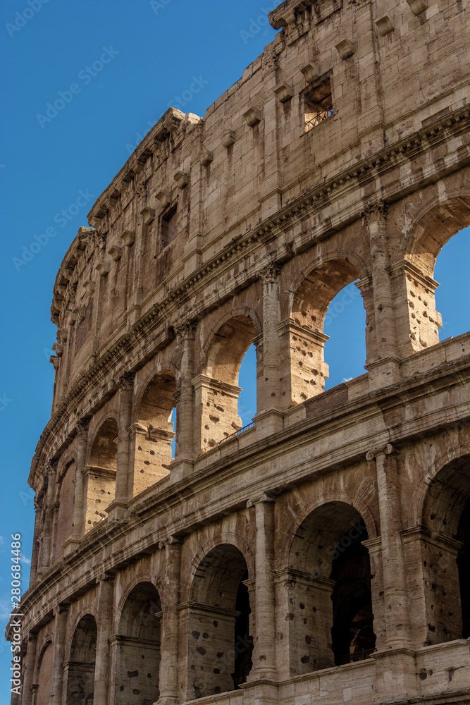 Side view of world famous landmark Colosseum in rome italy