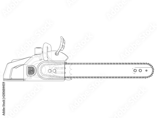 Chain saw. Vector rendering of 3d