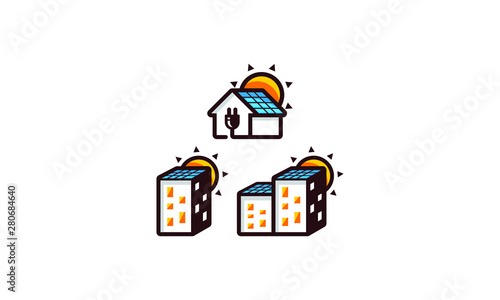 house building solar cell logo icon vector