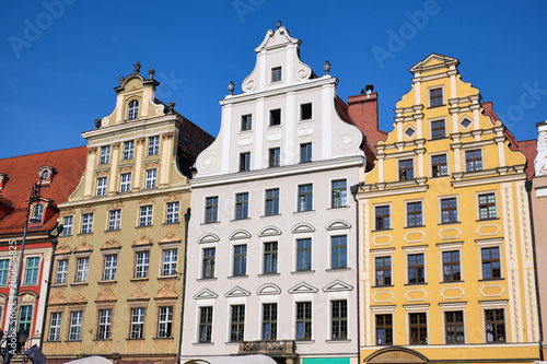 Colorful renovated houses at the market square in Wroclaw, Poland