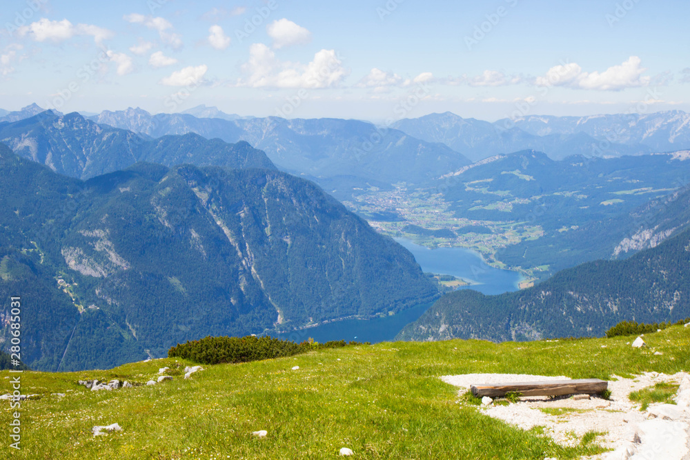 Fototapeta premium aerial view of Lake Hallstatt from 5 Fingers view point