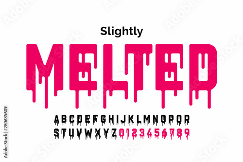 Melting style font design, alphabet letters and numbers