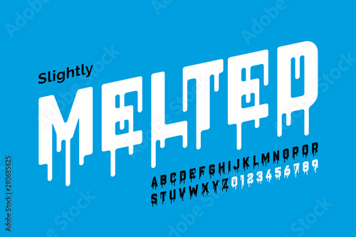Melting style font design, alphabet letters and numbers