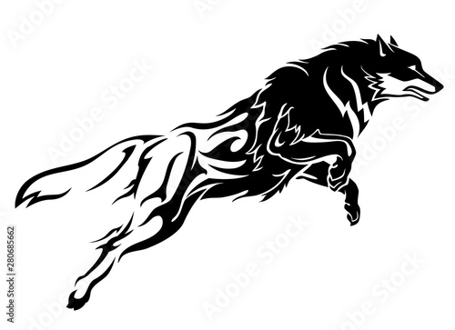 Wolf Leaping, Flame Abstract Body