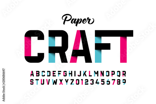 Paper craft style font design, paper folding alphabet letters and numbers