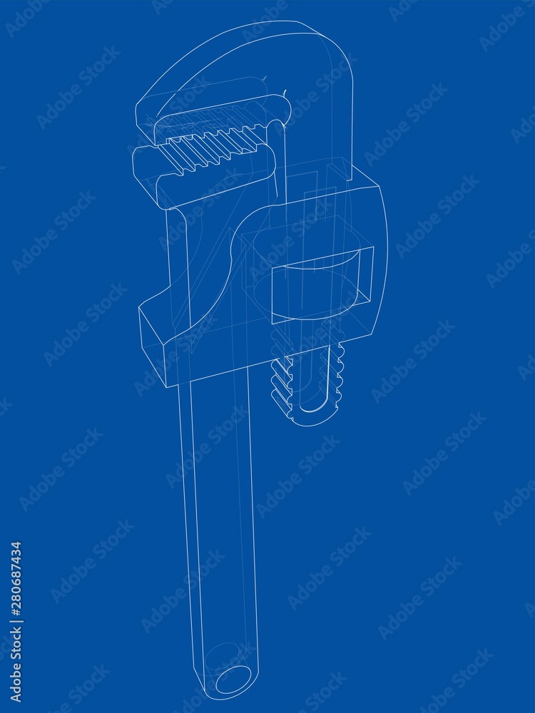 Outline adjustable wrench. Vector