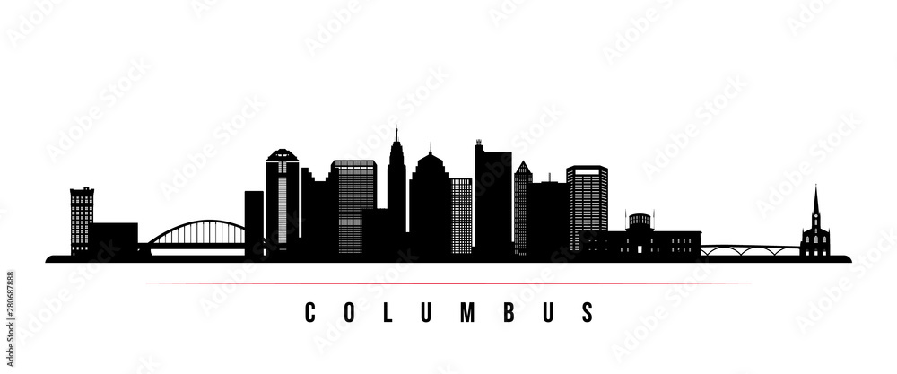 Columbus city skyline horizontal banner. Black and white silhouette of Columbus city, Ohio. Vector template for your design.