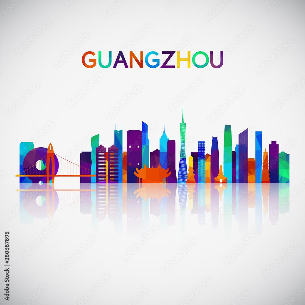 Guangzhou skyline silhouette in colorful geometric style. Symbol for your design. Vector illustration.