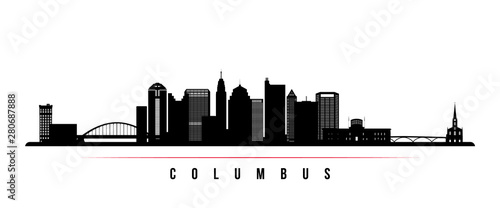 Columbus city skyline horizontal banner. Black and white silhouette of Columbus city  Ohio. Vector template for your design.