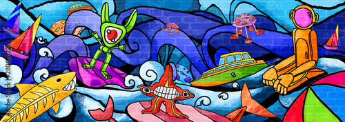 City monsters Future the colorful paint  Wall
