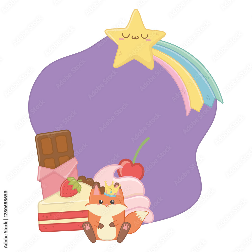 Obraz premium Kawaii of fox cartoon and desserts design