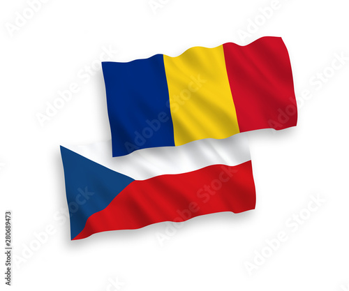 Flags of Romania and Czech Republic on a white background