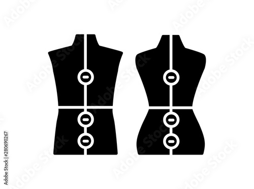 Male & female dressmaking adjustable mannequin. Sign of tailor dummy. Display body, torso. Professional dress form. Flat icon. Vector illustration