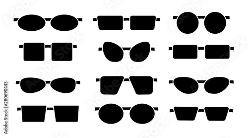 Vector illustration of frameless glasses. Flat icon set of reading rimless eyeglasses. Sunglasses. Isolated objects