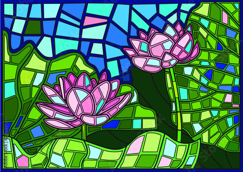 Lotus flower moses Stained glass illustration vector