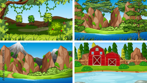 Set of scenes in nature setting