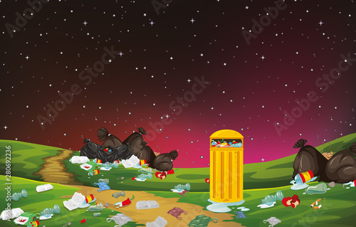 rubbish in park scene