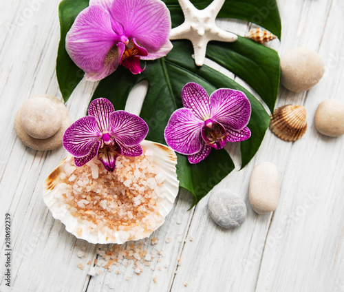 Natural spa ingredients with orchid flowers