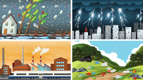 Set of polluted scenes