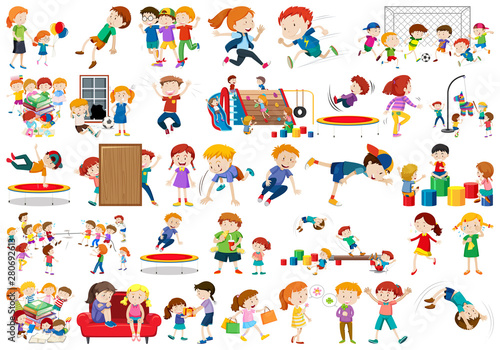 Boys, girls, children in educational fun activty theme