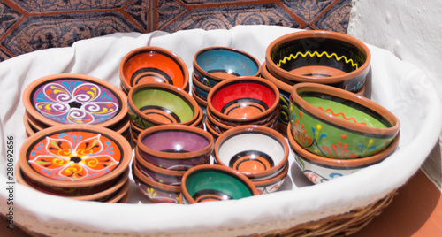 hand painted colored dishes, bowl photo