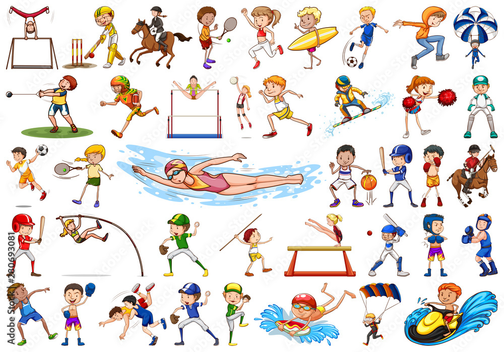 Fototapeta premium Sport activities by boys, girls, kids, athletes isolated