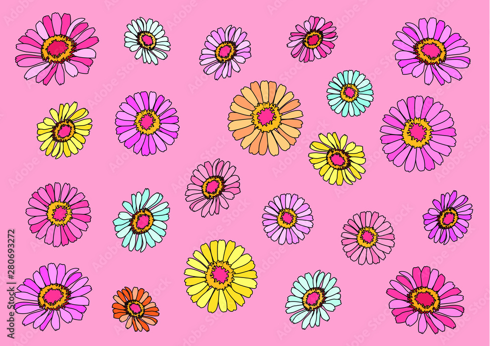 Flower Colorful on Pink background illustration vector