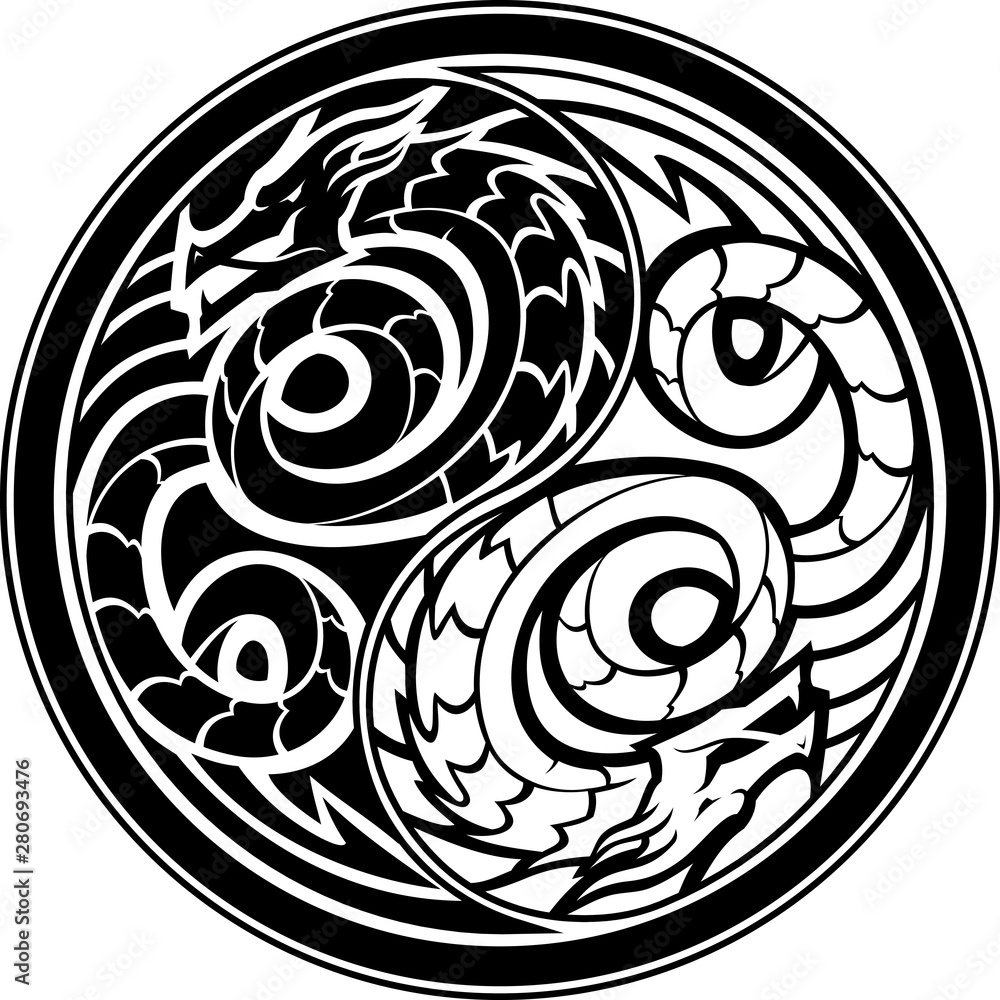 Yin Yang Chinese Dragon Symbol Stock Vector | Adobe Stock