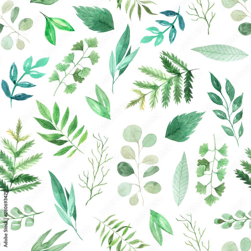 Watercolor seamless pattern with green leaves Watercolor seamless pattern with green leaves