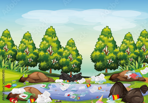 Rubbish in park scene