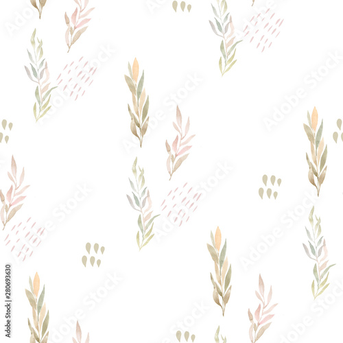 Watercolor light green branches seamless pattern