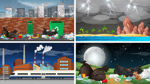 Set of polluted scenes