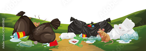 Rubbish in park scene