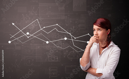 Young person standing with increasing graph concept