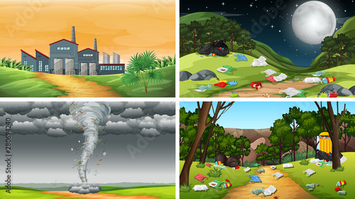 Set of polluted scenes